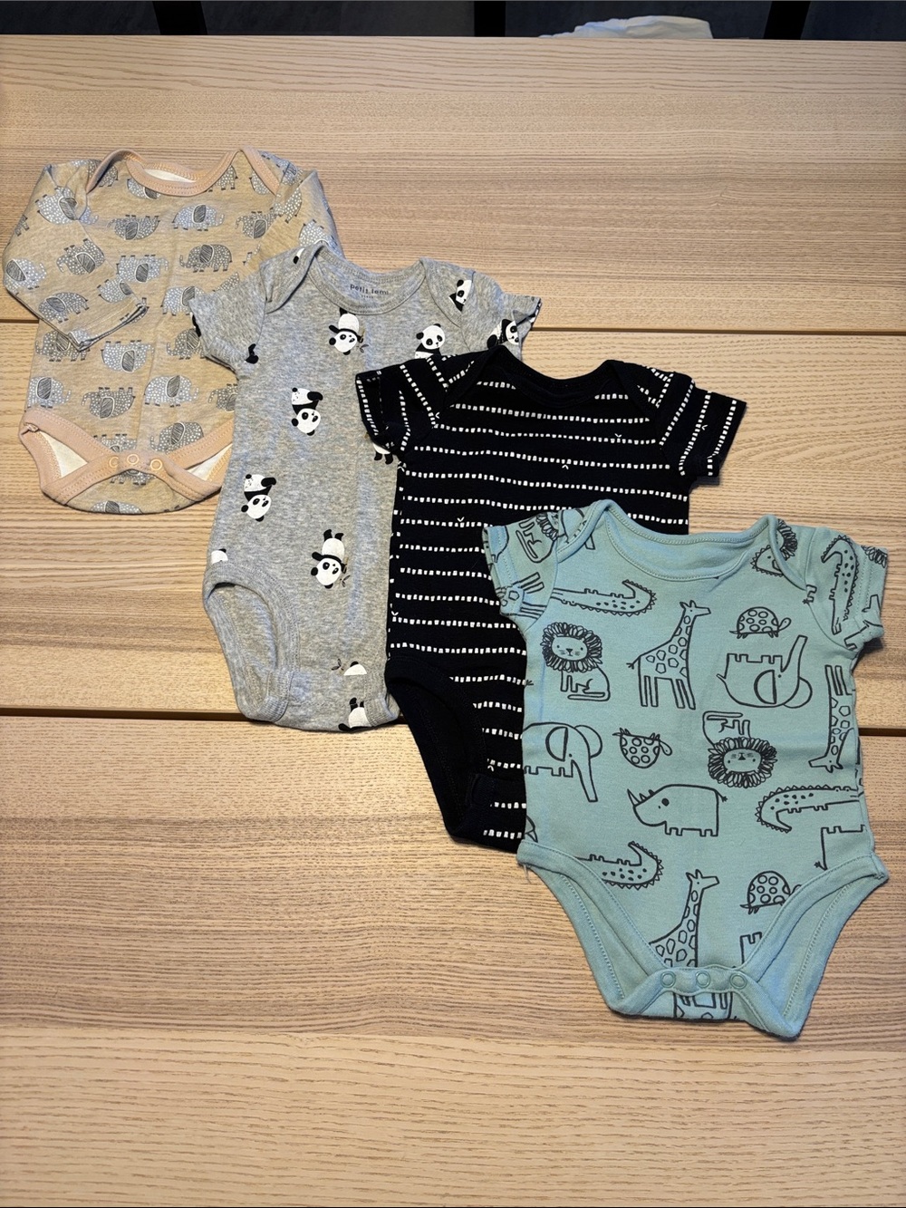 4-Pack Baby One-Piece Bodysuits in Neutral & Blue Animal Prints